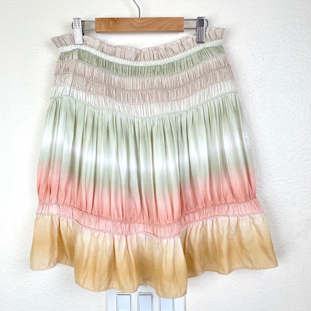 Mini Skirt Sz S Fairy Grunge Festival Coquette Smocked Tiered Boho Ruffle Pastel
